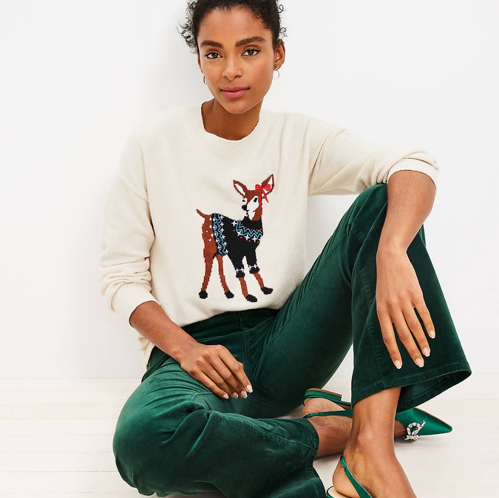 Women's LOFT Holiday Deer Everyday Sweater